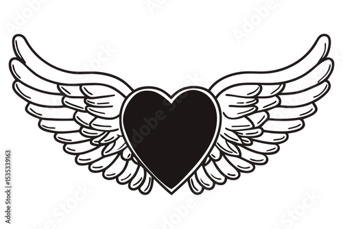Love and Wings Line Drawing Artistic Expression