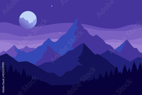 Winter mountain landscape with snowy peaks, morning fog, and a beautiful sunrise sky