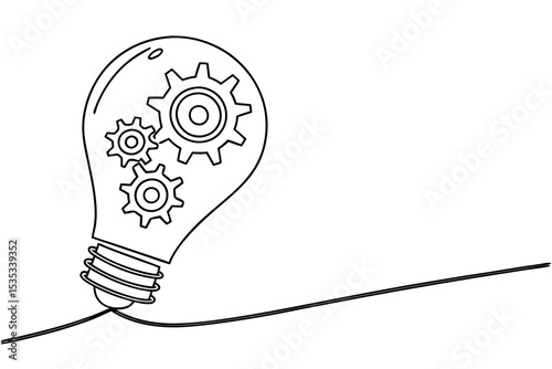 Innovation Light Bulb Mechanical One Line Art