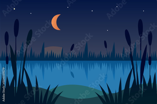 night landscape with moon and stars