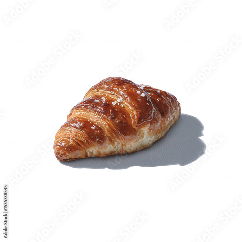 Delicious golden-brown croissant, flaky texture, isolated on a simple background. Perfect for showcasing pastries or breakfast options.