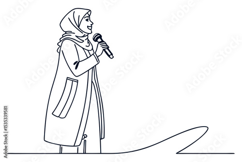 Muslim Woman Speaking into Microphone Drawing