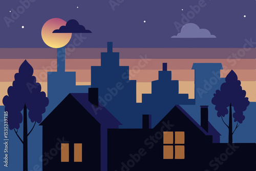 night city landscape with moon