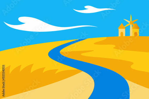 Coastal dunes meet the sea under a summer sky, a serene beach landscape where sun kisses sand and distant islands dot the horizon