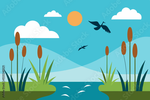 Blooming meadows under a sunny blue sky, illustrating the vibrant beauty of spring and summer landscapes with flowers, grass, and clouds