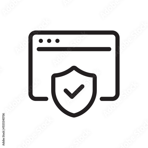 Browser web protection, security shield flat outline icon vector illustration. Isolated on transparent background. Editable stroke, pixel perfect