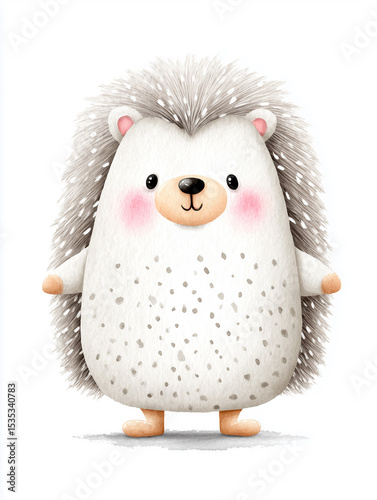 hand-drawn watercolor illustration of cute cartoon hedgehog,watercolor of animal on white paper background	