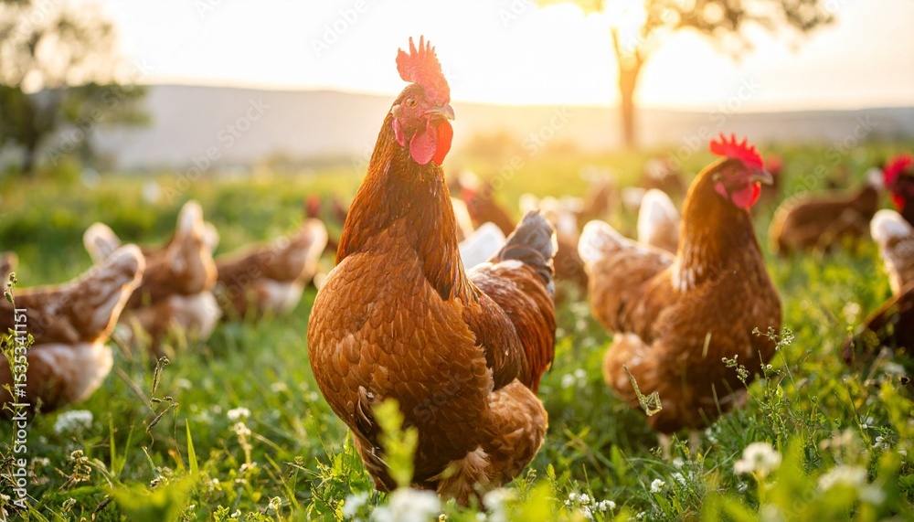 Fototapeta premium free range chickens in farm