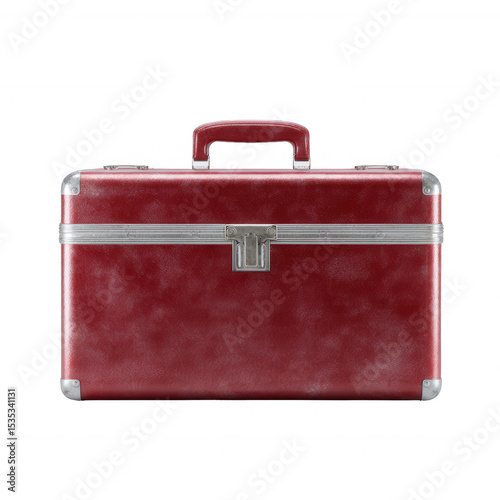 Red leather briefcase, symbolizing professionalism and organization, ideal for storing documents and essentials. Isolated on a white background for clear visibility.