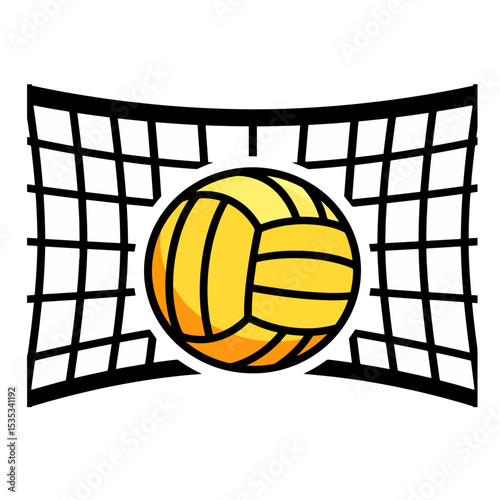 Yellow and black waterVolleyball vector entering a net, illustration.