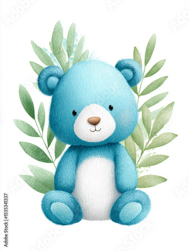 hand-drawn watercolor illustration of cute cartoon bear sitting,watercolor of animal on white paper background