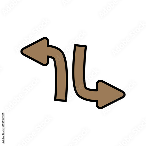 Two opposing curved brown arrows pointing left and right, symbolizing choice, navigation, decision making, and alternative paths.