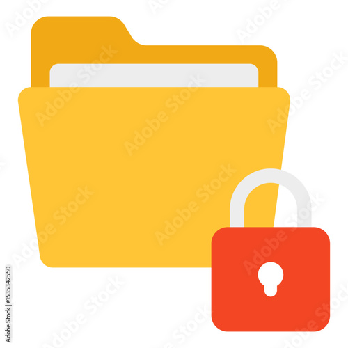 Secure Yellow Folder with Red Lock Symbolizing Data Protection Privacy and File Security in a Clean Modern Flat Design
