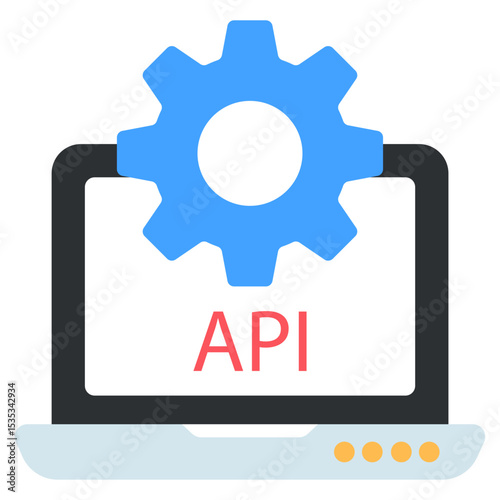 API Development Vector Illustration Laptop with Blue Gear Symbolizing Software Integration and Application Programming Interface on White