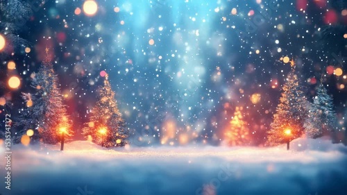Magical winter wonderland christmas trees snow