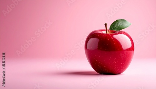 red apple on pink background