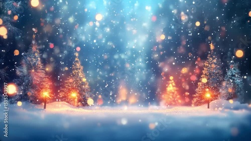 Magical winter wonderland snowy christmas trees