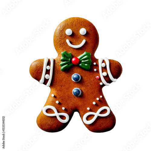 Man made from Christmas gingerbread cookies with glaze patterns