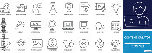 Content Creator Icon Set Social Media, Video, Blogging and Online Creativity 