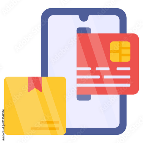 Online Shopping with Mobile Phone Payment Card and Delivery Box Concept Illustration
