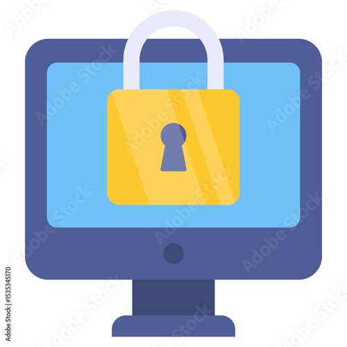 Secured Computer Monitor Showing Padlock for Data Protection Privacy and Cybersecurity in a Digital Technology Flat Design