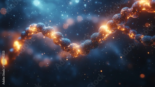 Abstract molecular structure with glowing elements in a dark background.