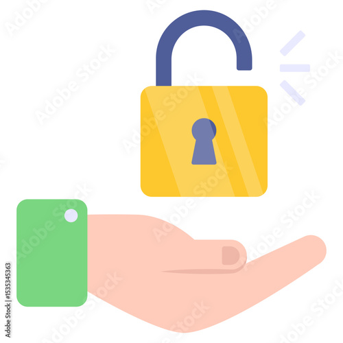 Hand Presenting Unlocked Golden Padlock Security Freedom Open Access Illustration