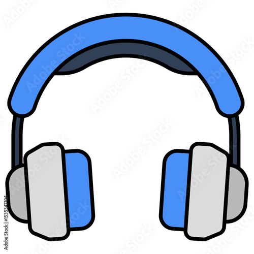 Cartoon Headphones Illustration Blue Gray Design Audio Listening Music Entertainment Isolated