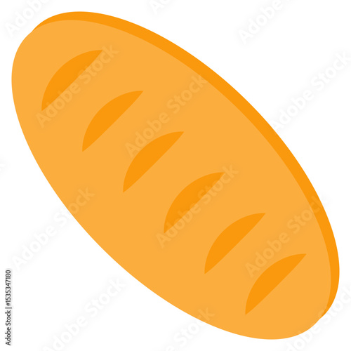 Loaf of golden bread food staple cartoon illustration bakery product for breakfast lunch simple healthy eating with isolated white background