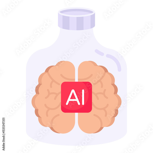 Artificial Intelligence Brain Encased in Glass Container Symbolizing AI Learning and Innovation