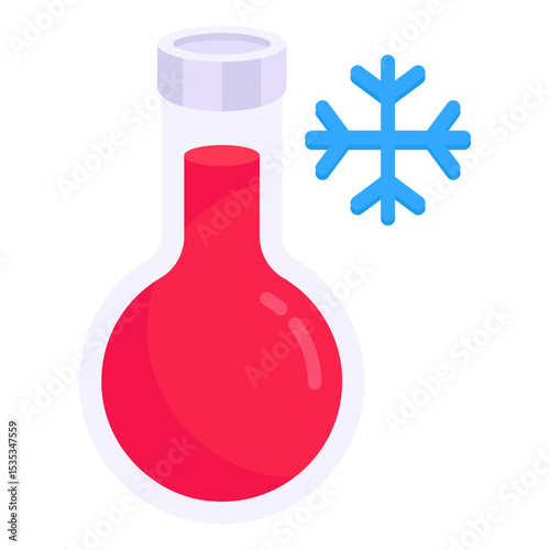 Laboratory Flask with Red Liquid Showing Refrigeration Symbol Representing Cooling or Freezing Scientific Experiment Research Vector