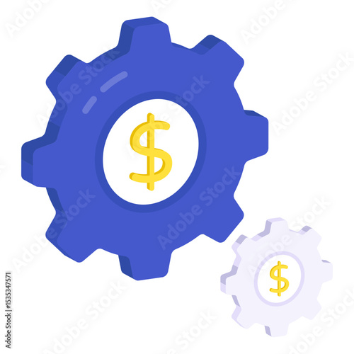 Isometric Gear Mechanism with Dollar Sign Symbolizes Financial Efficiency and Business Growth