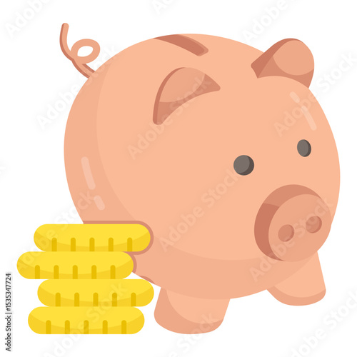 Pink Piggy Bank with Stacked Golden Coins Savings Concept Financial Investment Goal Future Planning Cartoon Vector Illustration