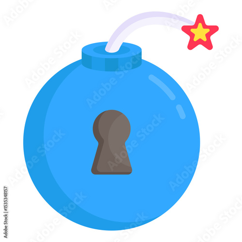 Cartoon Blue Bomb with Keyhole and Star Fuse Concept of Hidden Danger Security Threat or Secret Risk Isolated on White