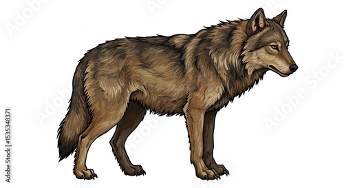 Realistic wolf illustration standing in a neutral pose  