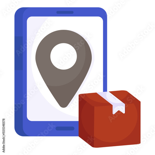 Mobile Phone Showing Location Pin with Delivery Package for Order Tracking and Logistics Application