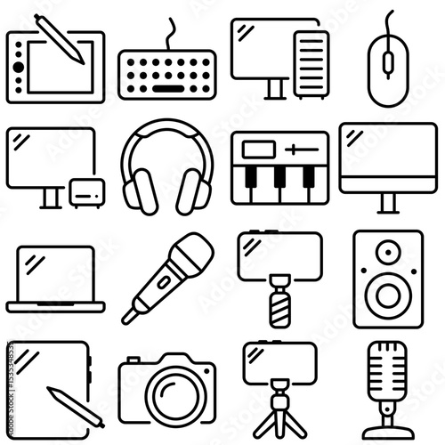 Creative Work Essentials Icon Set Outline Style