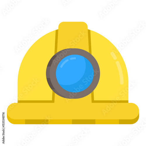 Yellow Hard Hat with Blue Light Safety Gear Protective Headwear Construction Helmet Icon Industrial Workplace Safety Equipment
