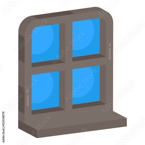 Isometric Window Illustration With Blue Glass Pane For Architecture Design Elements