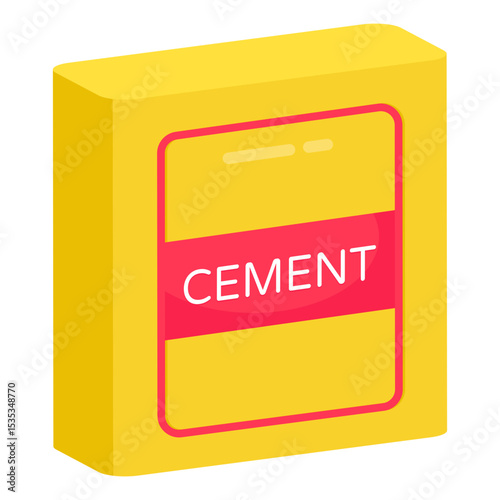 Cartoon Illustration of a Yellow Cement Bag for Construction Material with Red Label Isolated on White Background