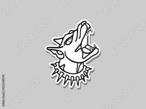 Vintage Howling Hound Head Outline Tattoo Design