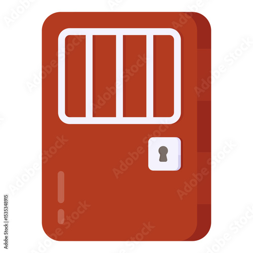 Illustration of a Wooden Prison Cell Door with Bars in a Flat Design Style Representing Confinement Security and Law Enforcement