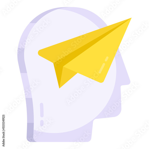 Idea Generation Concept Head Silhouette with Paper Airplane Symbolizing Creative Thinking and Innovation on White Background