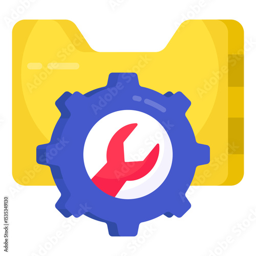 Folder with Gear and Wrench Configuration Setting Flat Vector Design Icon for System Preferences or Software Maintenance
