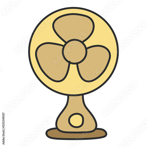Yellow Electric Fan Illustration Cooling Appliance Home Comfort Hand-Drawn Style on White Background