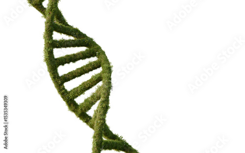 Green DNA Helix Sculpture in Botanical Garden. 3D rendering.