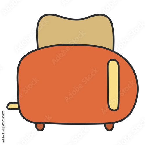 Cute Orange Toaster with Toast Popping Up Simple Vector Illustration Appliance Kitchen Breakfast