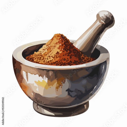 Watercolor Mortar and Pestle with Ground Spices