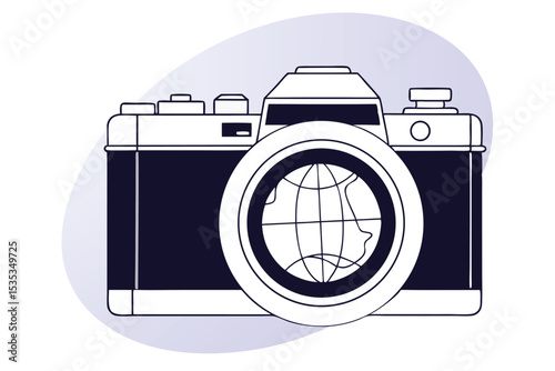 World photography day globe design featuring a camera august 19th celebration graphic