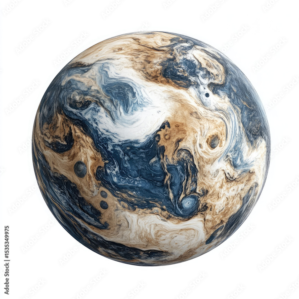 Stunning depiction of planet with swirling blue and brown textures Stunning depiction of planet with swirling blue and brown textures